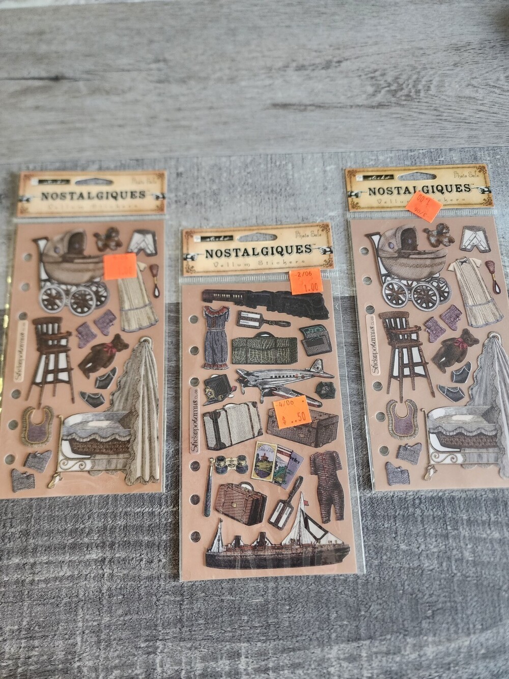 Sticko Stickers Lot VINTAGE Baby Travel Train Nostalgiques Vellum NEW Retired 38
